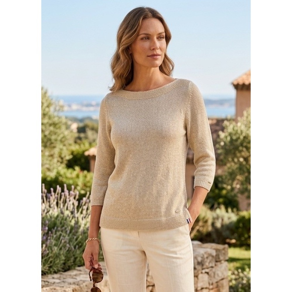 Tommy Hilfiger Italian Yarn Boat Neck Sweater Women's Medium Beige Knit Vacation